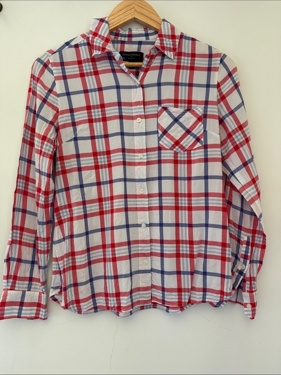 Banana Republic Tops - Banana Republic White, Red & Blue Plaid Button-Up Shirt